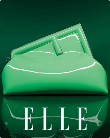 La portada de Elle con una imagen de un bolso de mano verde menta.