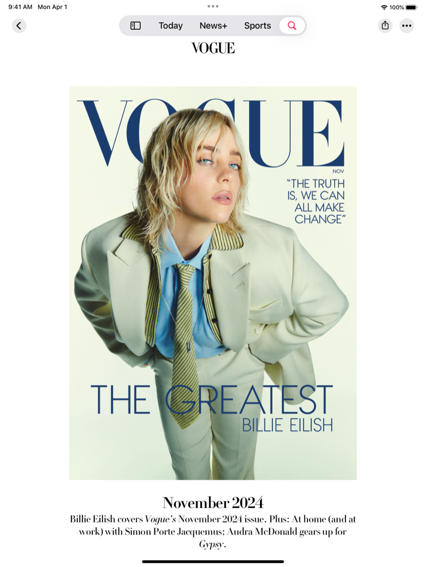 La portada de Vogue con una imagen de la cantante Billie Eilish.