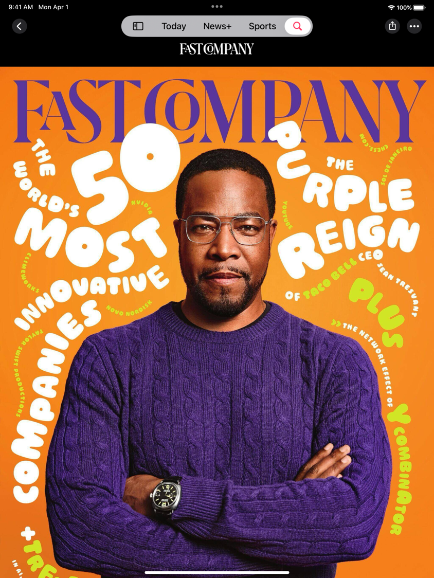 La portada de Fast Company con una imagen del CEO de Taco Bell, Sean Tresvant.