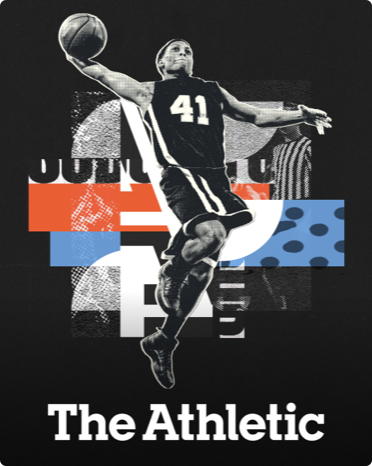 La portada de The Athletic con una imagen en blanco y negro del jugador de baloncesto Quincy Olivari.